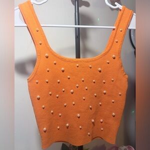 Love Tree Orange Tank Top with Pearl Accents